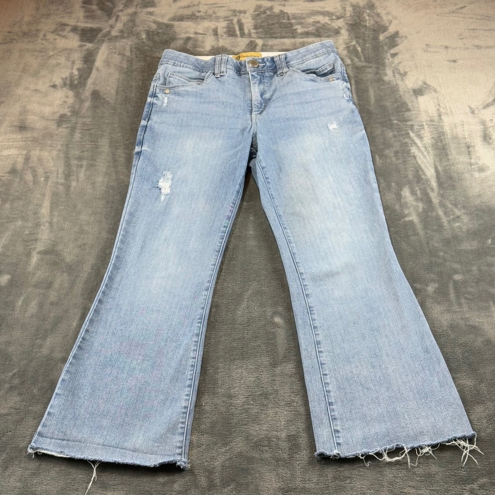 Democracy Ab Technology Light Wash Distressed Flare Jeans Raw Hem Size 8